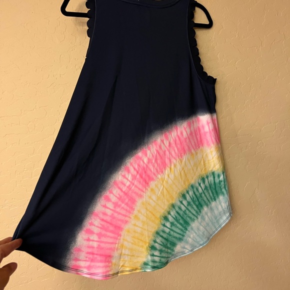 NWT Crown & Ivy Navy Sleeveless Athletic Tank w/Pink/Yellow/Green Tie Dye Arc - Picture 10 of 15